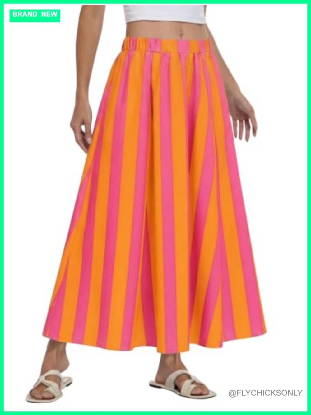 Womens Striped Maxi Skirt Flowy Ruffle A-Line Summer Vacation